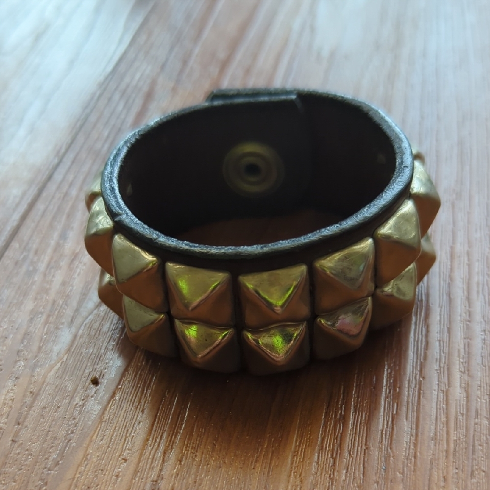 Gold Studded Leather Bracelet